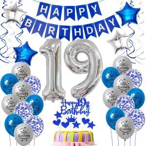 Ballons 19 Ans Anniversaire Garçon Decoration Bleu, 19 Ans Garçon Decoration, 19 Ans Anniversaire Ballons Garçon Bleu, Déco 19 Ans Anniversaire Ballons,Déco Gâteau 19 Ans Anniversaire Garçon Bleu - Neuf