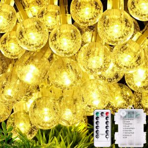 TRAHOO-Guirlande Lumineuse Globe, 10m 100 LEDs Guirlande Lumineuse &agrave; Pile avec T&eacute;l&eacute;commande, 8 Modes D`&Eacute;clairage pour Int&eacute;rieur/Ext&eacute;rieur, pour No&euml;l, Jardin, Cour, Mariage, F&ecirc;te (Blanc Chaud) - Neuf
