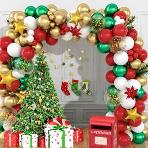 TRAHOO-Decoration Noel Arche de Ballon, 163Pcs Ballons Noel, Guirlande Noel avec Ballons Rouge et Vert, Ballon Blanc et Or, Ballons Golden Star, Couronne de Noel pour Décorations de Noël - Neuf