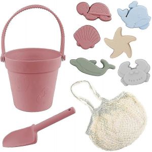 Lot de 8 jouets de plage en silicone avec seau, pelle et moules à sable, ensemble d'outils pour enfants, jeu parent-enfant-Vert - Neuf