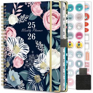 ERYI-Agenda 2025 2026 Semainier Spirale De Juillet 2025 - Juin 2026 (12 Mois) A5 Agenda Scolaire Avec Autocollants De Plan, Boucle De Stylo, Pochette (N79-Blue) - Neuf
