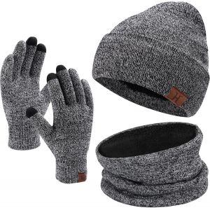 Hommes Femmes Hiver Chaud Bonnet Gants Tactiles &Eacute;charpe Tricoter Ensemble Avec Doublure Polaire Cadeaux Noel Femme Homme - Neuf