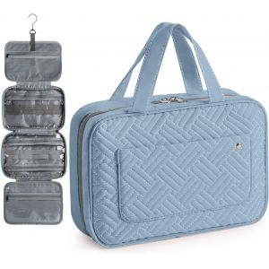 Trousse de toilette pliable (bleue), trousse de maquillage portable multifonction à suspendre, trousse de rangement en velours avec crochet pivotant - Neuf