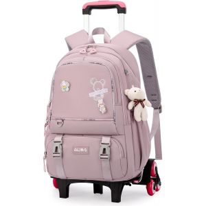 CHECARZHN--NO1-Sac À Dos À Roulettes Pour Fille Collège, Cartable Avec Roulettes 6 Roues Pour Filles, Sac D'École Avec Pendentif Pour Adolescente De 9 À 18 Ans, Chariot Amovible - Neuf