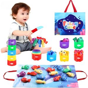 JGD-Jouet Bebe 1 An, 10 en 1 Jeux Montessori de Pêche Enfant 6 12 18 Mois, Cadeau Fille Garçon 1 2 3 Ans, Tri des Couleurs, Reconnaissance des Chiffres Jouet Educatif Bebe - Neuf