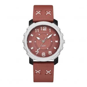 Montre-Bracelet A Quartz Tendance Pour Homme, Cadran Rond, Style Decontracte, En Pu (Marron Clair) - Neuf