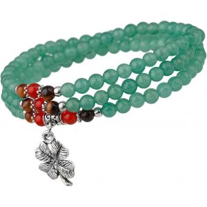 Eryi-Aventurine Verte Chakra Multi-Tours Bracelet Pour Femme Et Homme Avec Chanceux Trèfle À Quatre Feuilles, Élastique Collier Unisexe En Ronde Bouddhiste Perle De Pierre Cristal, 20.4""-22 - Neuf