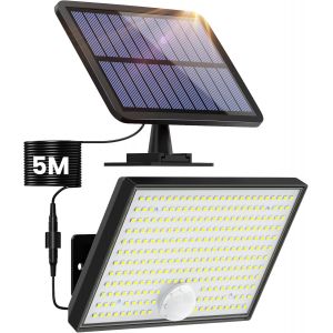 Lampe Solaire Ext&eacute;rieur D&eacute;tecteur De Mouvement, [3 Modes/266led/2200mah] Lumi&egrave;re Solaire Ext&eacute;rieure &Eacute;tanche Ip65 &Eacute;clairage Ext&eacute;rieur Solaire, Divis&eacute; Spot Led Avec C&acirc;ble De 16,4ft Pour Jardin, Garage - Neuf