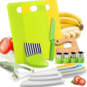 Mevronisshop-Lot De 13 Couteaux De Cuisine En Bois Pour Enfants - En Plastique Sans Danger Pour Les Tout-Petits - Planche &Agrave; D&eacute;couper-&Eacute;plucheur - Neuf