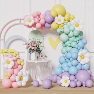CAUC-Arche Ballon Arc En Ciel Decoration Anniversaire Fille, Arche de Ballon Pastel et Ballons Marguerite, Ballons de Baudruche pour Deco Anniversaire, Mariage, Baby Shower, Gender Reveal Party, Bapt - Neuf