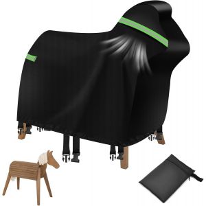 Ulteronixshop-160 X 110 X 70 Cm - Housse Pour Cheval En Bois D'ext&eacute;rieur - 420d - Imperm&eacute;able - Noir - B&acirc;che De Protection Universelle Avec Bandes R&eacute;fl&eacute;chissantes, Cordon De Serrage, Boucle - Neuf