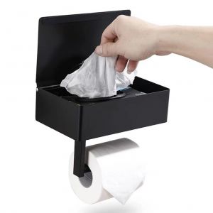 HJLIAN Porte-papier hygienique avec etagere, distributeur de lingettes jetables, rangement mural en acier inoxydable pour salle de bain - Neuf
