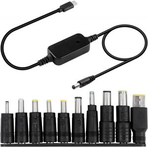 TIANYI-C&acirc;ble Adaptateur PD vers DC, fiche Typec vers fiche Dc5521, Tension r&eacute;glable 5 V/9 V12 V/15 V/20 V avec 10 fiches adaptateurs Multifonctions pour Modem routeurs etc. - Neuf
