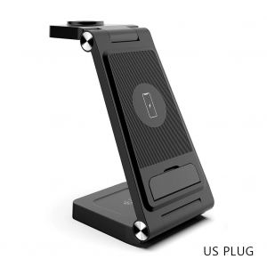 Chargeur De Bureau Sans Fil 3-En-1 Station De Charge Rapide Pliable Pour Montre De T&eacute;l&eacute;phone Us Plug - Neuf