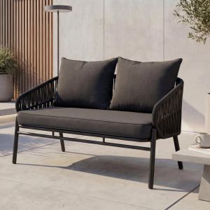 Banc De Jardin En Aluminium Hwc-P90, Canap&eacute; De Jardin, Banc D'ext&eacute;rieur, Tressage En Corde, Tissu/Textile (180 G/M&sup2;)Anthracite - Neuf