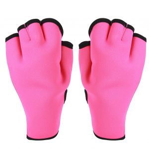 1 Paire De Gants De Natation Palmes Antiderapants, Demi-Doigts, Equipement De Plongee Pour Enfants, Rose, Taille M - Neuf