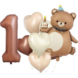 ChicSlick-Ours Décoration D'Anniversaire 1 An Garçon, Ballon 1Er Anniversaire Garçon Fille, Ours, Ballons Décoratifs 1Er Anniversaire Garçon, C?ur, Ballon En Aluminium 1 An, Ballon Premier A[X1559] - Neuf