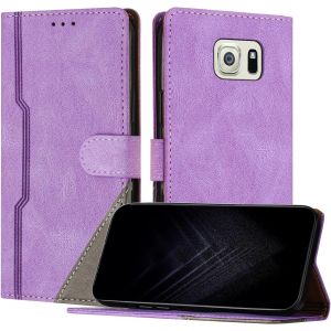 Sansh-Étui Pour Samsung Galaxy S6 Edge, Housse En Cuir Pu Avec [Protection Antichoc Tpu] [Fonction Support] [Porte-Cartes ] Antichoc Magnétique Coque Pour Galaxy S6 Edge - Violet - Neuf