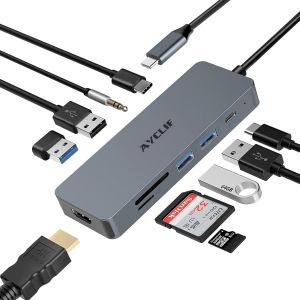 NAERYUT-Hub Usb C 10 En 1,Adaptateur Usb C,Avec Sortie Hdmi 4K,Surface Pro 8,Appareils De Type C (3.5Mm Audio,Pd 100 W Usb 3.0 Tf Lecteur De Carte) - Neuf