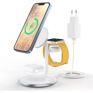 AYU-Station de Charge inductive, Chargeur de Station de Charge sans Fil 3 en 1, Chargeur sans Fil Compatible avec Chargeur MAG Safe pour iPhone 14 13 12 Pro Max/Plus Apple Watch ultra/8/7/se - Neuf