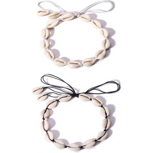 Kales-Zjsjrj Lot De 2 Colliers Ras Du Cou En Coquillage Naturel Hawaii Coquillage De Coquillage Fait &Agrave; La Main Bijoux Pour Filles Femmes Avec Long Cordon Cir&eacute; Blanc Et Noir,M&eacute;tal,M&eacute;tal - Neuf