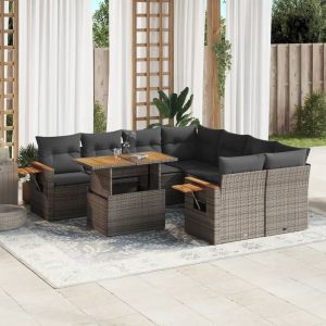 Prolenta Premium - Salon De Jardin 9 Pcs Avec Coussins Gris R&eacute;sine Tress&eacute;e - Neuf