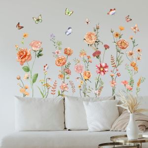 Sticker mural fleurs champagne,fleurs sauvages et plantes,autocollants muraux pour salon,chambre à coucher,autocollants muraux d'hiver,autocollants muraux pour salon,décoration TV - Neuf