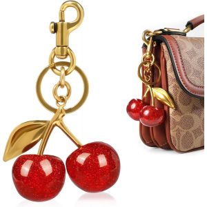 KAL-Porte Clés Cerise Personnalisé, Porte-Clés De Voiture, Porte Clef Femme, Breloque Cerise Dorée, Porte-Clés En Forme De Cerise, Accessoire De Décoration Pour Sac Ou Clé, Saint Valentin Cadeau - Neuf