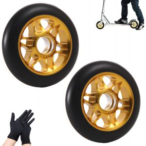 Stunt Scooter Replacement Wheels 100mm 88a With Abec-9 Bearings Aluminum Alloy Accessories Fits Most Scooters (Gold) 2 Pack - Neuf