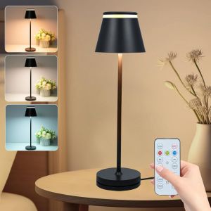 Lampe De Table Led Rechargeable,Lampe De Bureau Design Avec T&eacute;l&eacute;commande,Lampe A Poser Tactile Sans Fil Moderne Avec Minuterie,3 Temp&eacute;ratures De Couleur - Neuf