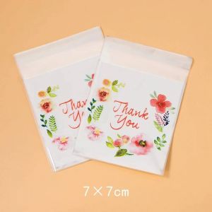 100 Pi&egrave;ces Fleurs Color&eacute;es Merci Sac Auto-Adh&eacute;sif Pochettes En Plastique Pour Bijoux &Agrave; Bricoler Soi-M&ecirc;me Affichage Biscuits Stockage Cadeaux Sac En Gros.7X7Cm. - Neuf