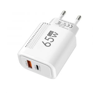Chargeur Usb Type C Pd 65w 3.0 Gan, Adaptateur Secteur Avec 2 Ports, Charge Murale Rapide, Compatible Avec Iphone, Samsung, Prise Ue Et Us Eu White - Neuf