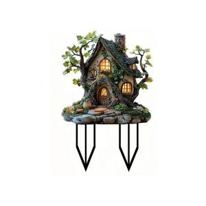 Maison de f&eacute;e en acrylique &agrave; piquer dans un arbre, 2D - Lot de 2 - Neuf
