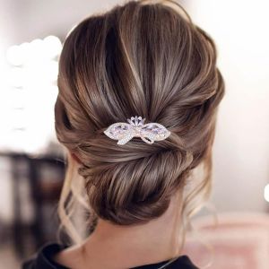 Kalvd-Pince Cheveux Strass Mariée Pinces N?ud Cristal Doré Pierres Précieuses Barrettes Cheveux Cristal Accessoires Cheveux Mariage Pince Tête Coiffures De Mariée Pour Femmes Et Filles (Violet) - Neuf