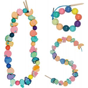 33 Jouets de Filetage en Bois,Perles de Laçage éducative,Perles à Enfiler Montessori,Jeu D'enfilage de Perles Jouet pour d'apprentissage Educatifs pour Garçons Filles 2 3 4 5 6 Ans - Neuf