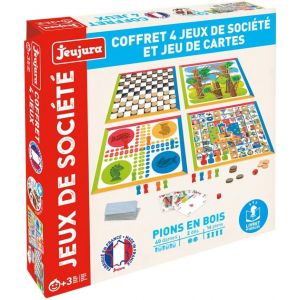 Eryi-- 8456 - Coffret 4 Jeux De Societe Et Jeu De Cartes - Pions En Bois - Pour Partager En Famille Ou Entre Amis Le Plaisir Du Jeu - À Partir De 3 Ans - Neuf