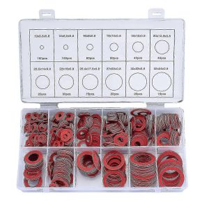600pcs 12-size kit de rondelle en fibre de papier en acier rouge,anneaux d'étanchéité plats pour la maintenance industrielle - Neuf