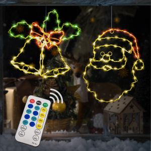 2 Pi&egrave;ces Guirlande Lumineuse Fen&ecirc;tre No&euml;l, Rideau Lumineux Led, Decoration De Noel Interieur Avec Minuterie Et T&eacute;l&eacute;commande, Noel Decoration Americaine Arbre Pour Deco Sapin De Noel Fenetre Suspendu - Neuf
