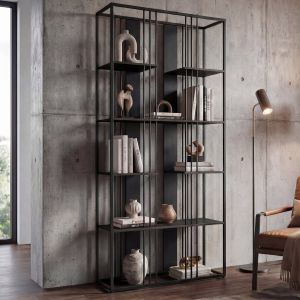 &Eacute;tag&egrave;re HWC-P12, biblioth&egrave;que haute, m&eacute;tal industriel m&eacute;lamin&eacute; certifi&eacute; MVG 180x80x31cmnoir, noir - Neuf