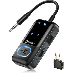 Transmetteur Récepteur Bluetooth 5.3,Emetteur Blue-Tooth sans Fil 2 en 1,Bluetooth Adaptateur pour TV Audio 3,5mm avec câble RCA,AptX-LL Double Link pour TV/PC/Gym/Avion/Haut-Parleur - Neuf