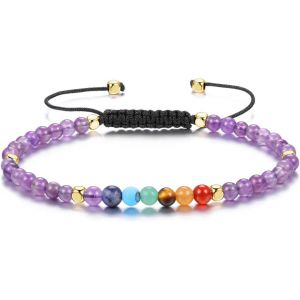 Bracelet Fine Chakra Pierre Naturelle 4mm Perle D'energic Bracelet Tressé Réglable Bracelet 7 Chakra Pour Femme Fille Amitié Cadeau Fête De Mère Anniversaire - Neuf
