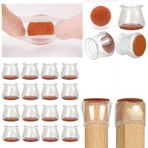 16 prot&egrave;ge-pieds de chaise transparents hauts, patins de protection en silicone souple &agrave; base de feutre pour meubles (transparent, L) - Neuf