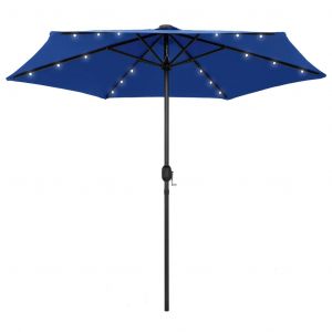 Prolenta Premium - Parasol De Jardin Et Lumi&egrave;res Led M&acirc;t En Aluminium Bleu Azur&eacute; - Neuf