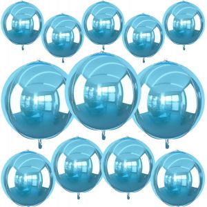 SJZG-Lot De 12 Ballons Ronds En Aluminium 4D Pour Anniversaire, Remise De Dipl&ocirc;me, Mariage, Nouvel An, F&ecirc;te Disco - 56 Cm, 38 Cm, 25,4 Cm - Bleu Clair - Neuf