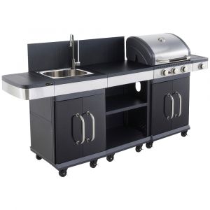 Cuisine Ext&eacute;rieure Au Gaz 3 Br&ucirc;leurs &Eacute;vier Desserte Avec Housse - Neuf