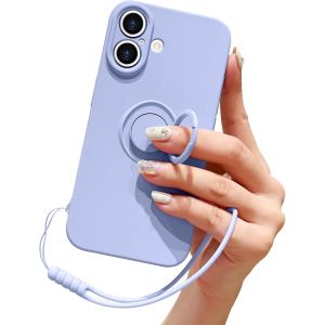 Eryi-Compatible Avec Iphone 16 Plus Coque En Silicone Liquide Avec Anneau De Support Béquille Support De Voiture Magnétique Dragonne Détachable Antichoc Housse De Protection Souple-Violet - Neuf