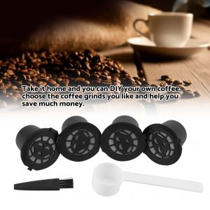 Hjlian Lot De 4 Filtres A Cafe Rechargeables En Plastique Et En Acier Inoxydable Avec Brosse De Nettoyage Pour Cuillere - Neuf