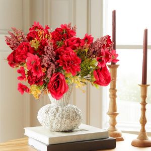 Bouquet de 4 pivoines artificielles de luxe en soie au toucher r&eacute;aliste avec tiges pour mariage, d&eacute;coration d'int&eacute;rieur, vases, centre de table, ne fanent pas (rouge, rose) - Neuf