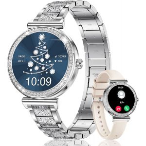 Montre Connect&eacute;e Femme Sport: Fitness Podometre Etanche Smartwatch Compatible Android iOS - Appel Bluetooth Smart Watch Argent Cadeau Femme - Neuf