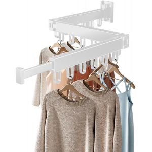 KGABERY-Séchoir À Linge Mural,3 Plis,Extensible,Avec 18 Crochets,Pliable,Matériau En Aluminium,Pour Balcon,Salle De Bain,Patio,Appartement,Dortoir (Blanc) - Neuf